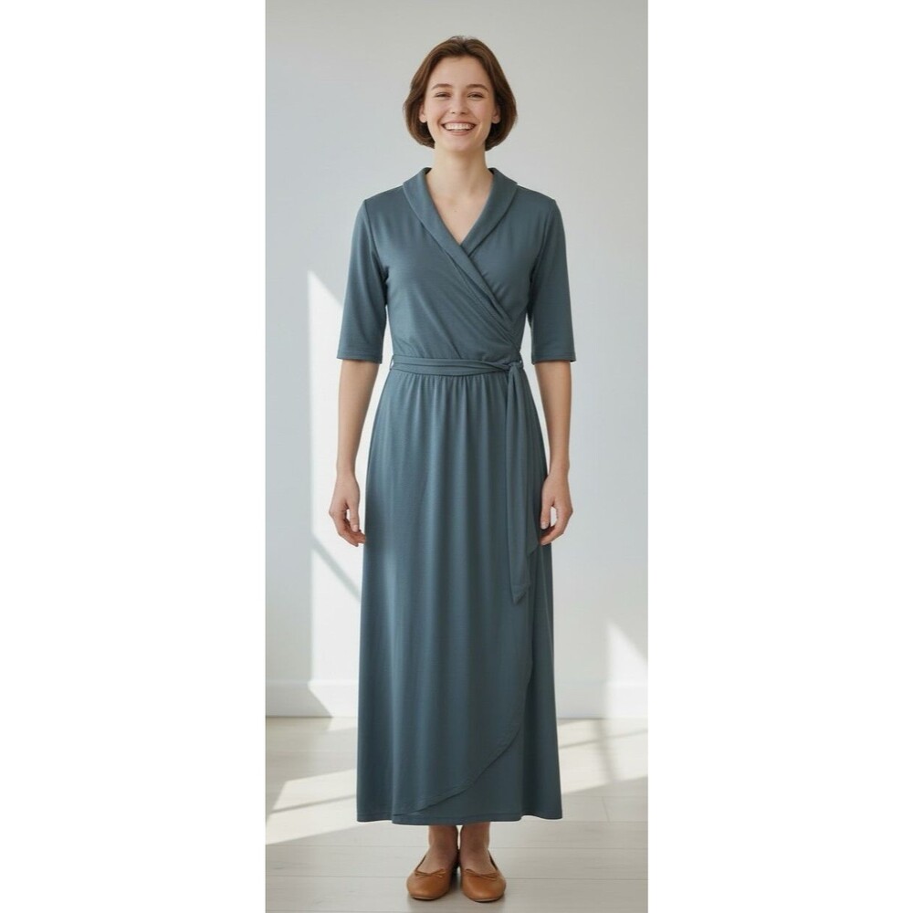 Quince Tencel Jersey Midi Wrap Dress Dark Olive Green Size Small minimalist